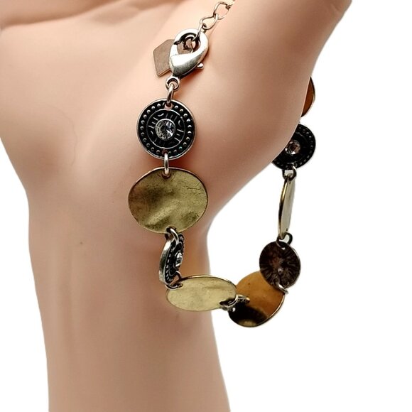 Vintage Park Lane CORONADO Bracelet Gold & Silver Disc Medallion Rhinestone - Picture 12 of 14